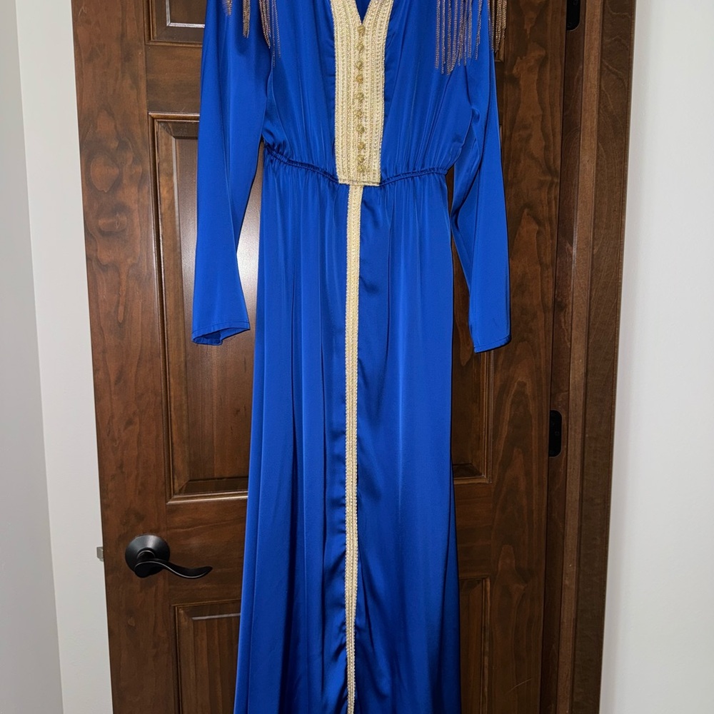 Elegant Blue and Gold Women's Dress